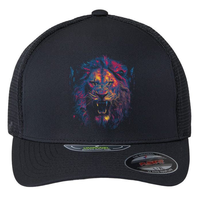 Colorful Lion Head Flexfit Unipanel Trucker Cap