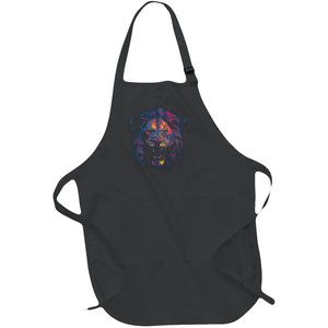 Colorful Lion Head Full-Length Apron With Pockets