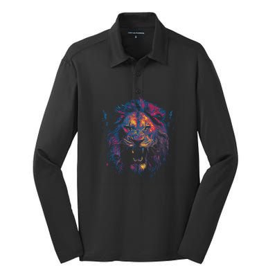 Colorful Lion Head Silk Touch Performance Long Sleeve Polo