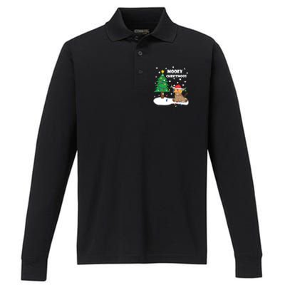 Christmas Lights Highland Cow Ugly Sweater Christmas Jumper Classic Performance Long Sleeve Polo