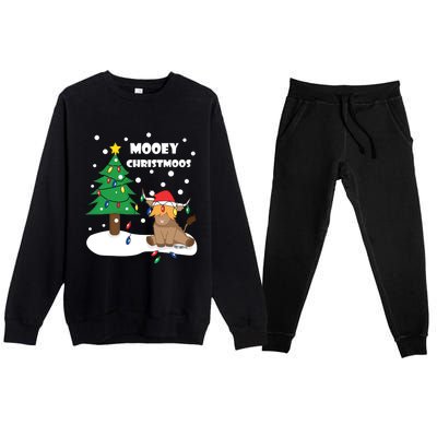 Christmas Lights Highland Cow Ugly Sweater Christmas Jumper Classic Premium Crewneck Sweatsuit Set