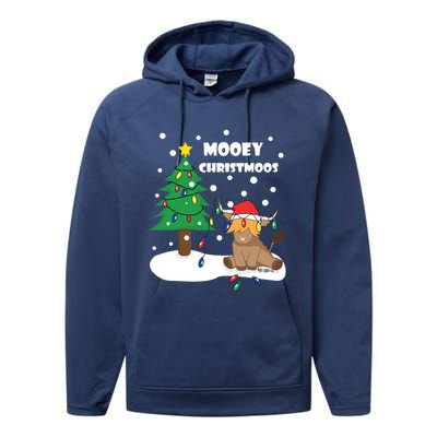 Christmas Lights Highland Cow Ugly Sweater Christmas Jumper Classic Performance Fleece Hoodie