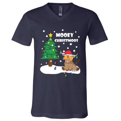 Christmas Lights Highland Cow Ugly Sweater Christmas Jumper Classic V-Neck T-Shirt