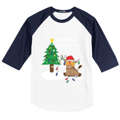 Christmas Lights Highland Cow Ugly Sweater Christmas Jumper Classic Baseball Sleeve Shirt