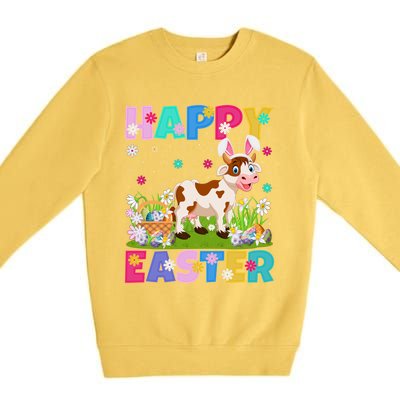 Cattle Lover Happy Easter Bunny Cattle Easter Sunday Gift Premium Crewneck Sweatshirt