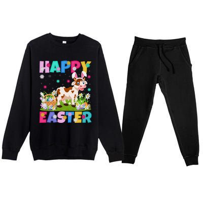 Cattle Lover Happy Easter Bunny Cattle Easter Sunday Gift Premium Crewneck Sweatsuit Set