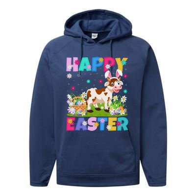 Cattle Lover Happy Easter Bunny Cattle Easter Sunday Gift Performance Fleece Hoodie