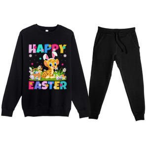 Cheetah Lover Happy Easter Bunny Cheetah Easter Sunday Cute Gift Premium Crewneck Sweatsuit Set