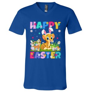 Cheetah Lover Happy Easter Bunny Cheetah Easter Sunday Cute Gift V-Neck T-Shirt