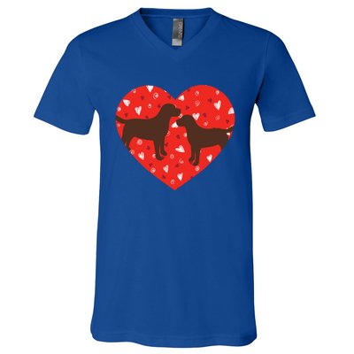 Chocolate Lab Heart Valentine's Day Labrador Dog Lover Gift V-Neck T-Shirt