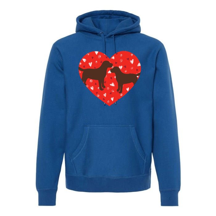 Chocolate Lab Heart Valentine's Day Labrador Dog Lover Gift Premium Hoodie