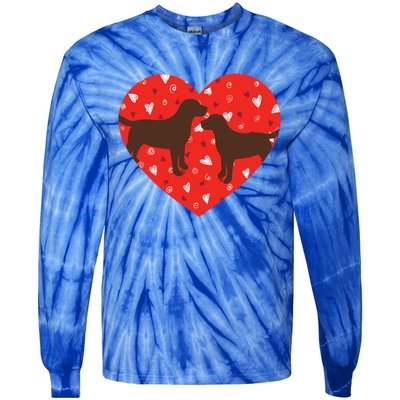 Chocolate Lab Heart Valentine's Day Labrador Dog Lover Gift Tie-Dye Long Sleeve Shirt