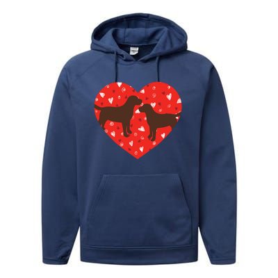 Chocolate Lab Heart Valentine's Day Labrador Dog Lover Gift Performance Fleece Hoodie