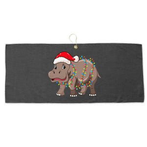 Christmas Lights Hippopotamus Xmas Hat Hippopotamus Lover Large Microfiber Waffle Golf Towel