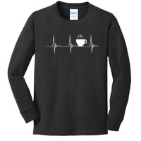 Coffee Lover Heartbeat EKG Pulse Hot Espresso Coffee Cup Kids Long Sleeve Shirt