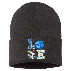 Cute LOVE Hanukkah Decorations Dreidel Menorah Chanukah Sustainable Knit Beanie