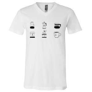 Coffee Lover Hand Drawn Cute Food Coffee Gift V-Neck T-Shirt