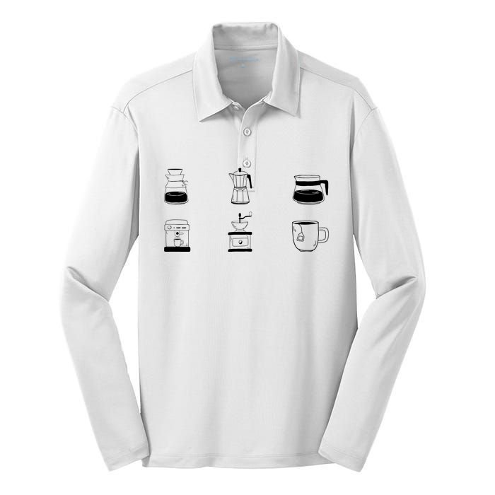 Coffee Lover Hand Drawn Cute Food Coffee Gift Silk Touch Performance Long Sleeve Polo