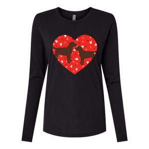 Chocolate Lab Heart Valentine's Day Labrador Dog Lover Great Gift Womens Cotton Relaxed Long Sleeve T-Shirt