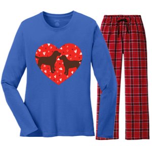 Chocolate Lab Heart Valentine's Day Labrador Dog Lover Great Gift Women's Long Sleeve Flannel Pajama Set 