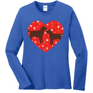 Chocolate Lab Heart Valentine's Day Labrador Dog Lover Great Gift Ladies Long Sleeve Shirt