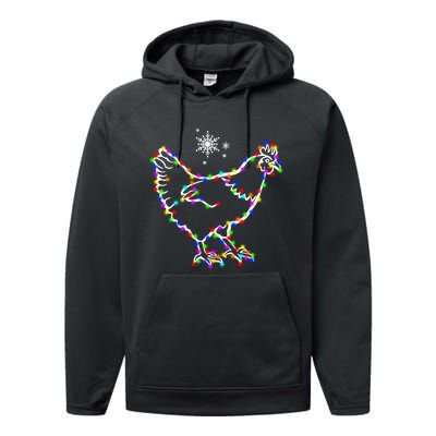 Christmas Lights Holiday Chicken Lover Xmas Performance Fleece Hoodie