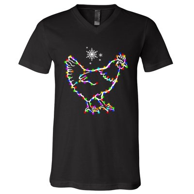 Christmas Lights Holiday Chicken Lover Xmas V-Neck T-Shirt