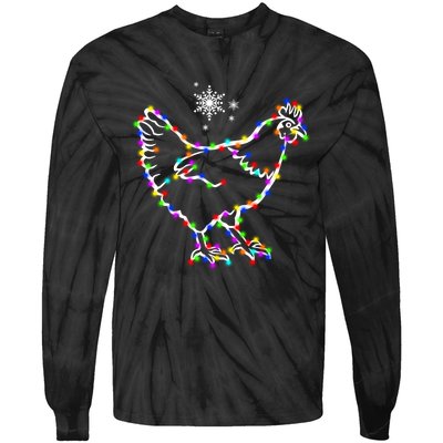 Christmas Lights Holiday Chicken Lover Xmas Tie-Dye Long Sleeve Shirt