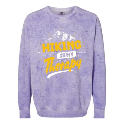 Camping Life Hiking Is My Therapy Trekking Wanderlust Hiker Colorblast Crewneck Sweatshirt