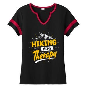 Camping Life Hiking Is My Therapy Trekking Wanderlust Hiker Ladies Halftime Notch Neck Tee