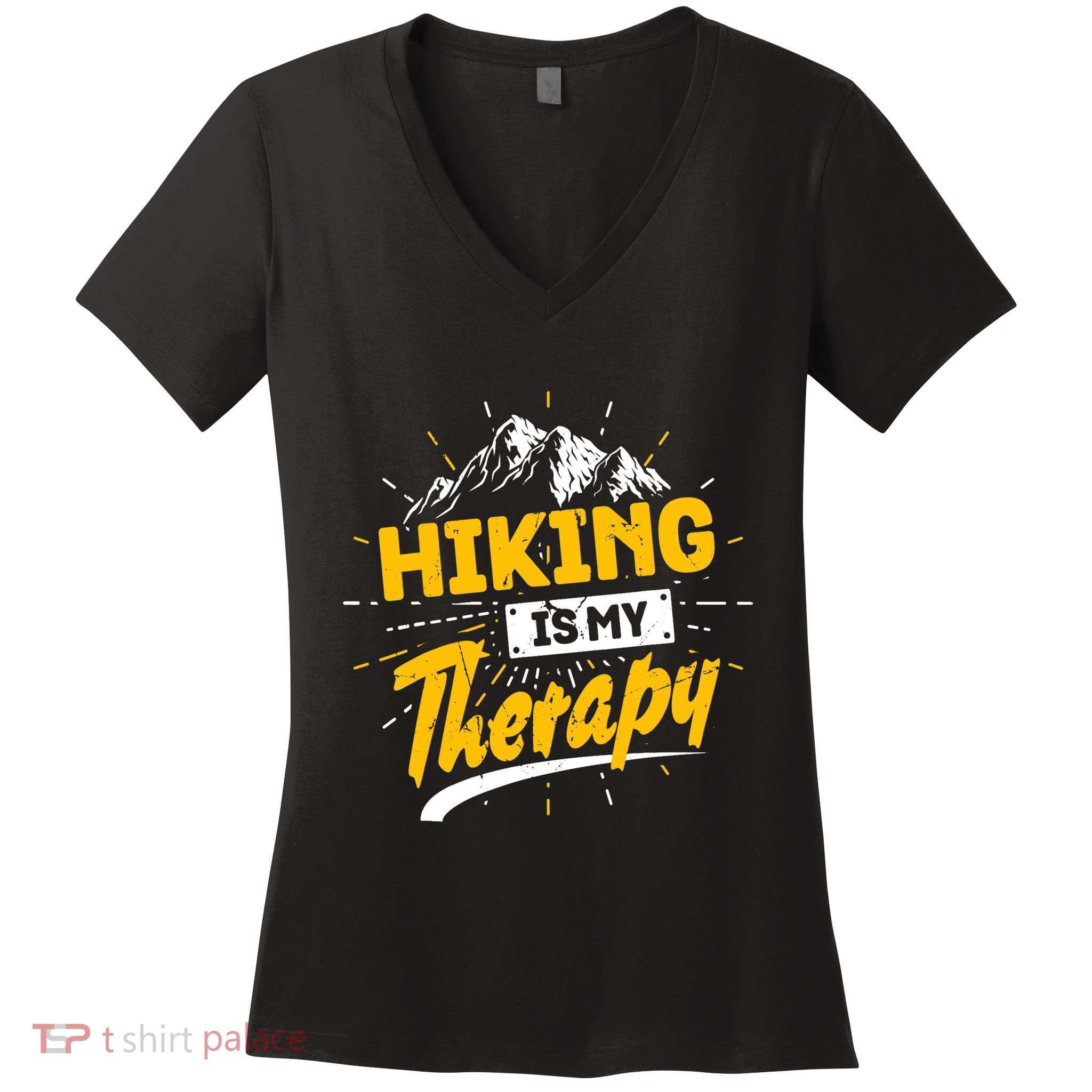 Camping Life Hiking Is My Therapy Trekking Wanderlust Hiker Women's V-Neck T-Shirt