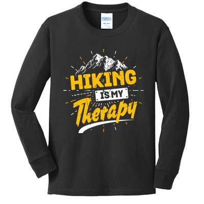 Camping Life Hiking Is My Therapy Trekking Wanderlust Hiker Kids Long Sleeve Shirt