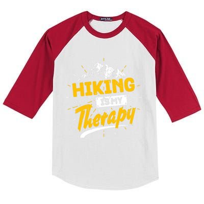 Camping Life Hiking Is My Therapy Trekking Wanderlust Hiker Kids Colorblock Raglan Jersey