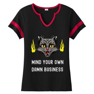 Cat Lady Harris Walz Waltz 2024 Mind Your Own Damn Business Ladies Halftime Notch Neck Tee