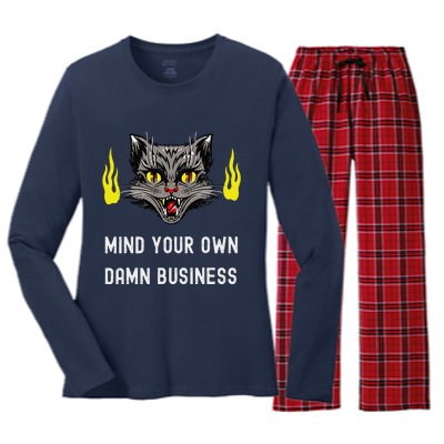 Cat Lady Harris Walz Waltz 2024 Mind Your Own Damn Business Women's Long Sleeve Flannel Pajama Set 