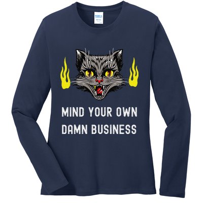 Cat Lady Harris Walz Waltz 2024 Mind Your Own Damn Business Ladies Long Sleeve Shirt