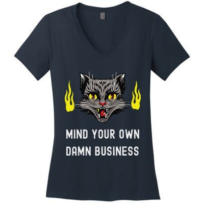 Cat Lady Harris Walz Waltz 2024 Mind Your Own Damn Business Women's V-Neck T-Shirt