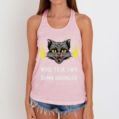 Cat Lady Harris Walz Waltz 2024 Mind Your Own Damn Business Women's Knotted Racerback Tank