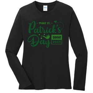 Cute Lucky Heart Shamrock Happy St Patricks Day Family Heart Ladies Long Sleeve Shirt