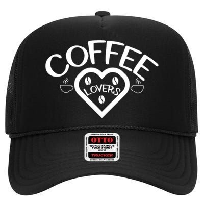 Coffee Lovers Heart Graphic High Crown Mesh Back Trucker Hat