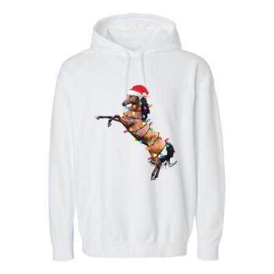 Christmas Lights Horse Santa Funny Xmas Tree Horse Funny Gift Garment-Dyed Fleece Hoodie