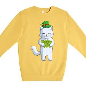 Cat Leprechaun Happy St Patricks Day Irish Shamrock Funny Gift Premium Crewneck Sweatshirt