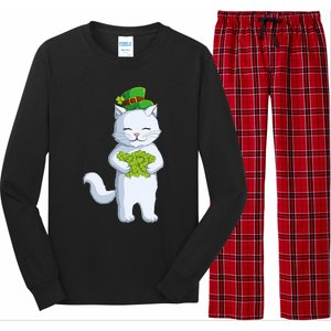 Cat Leprechaun Happy St Patricks Day Irish Shamrock Funny Gift Long Sleeve Pajama Set