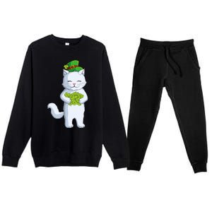 Cat Leprechaun Happy St Patricks Day Irish Shamrock Funny Gift Premium Crewneck Sweatsuit Set