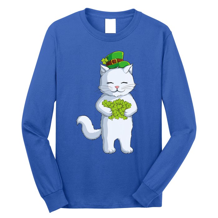 Cat Leprechaun Happy St Patricks Day Irish Shamrock Funny Gift Long Sleeve Shirt