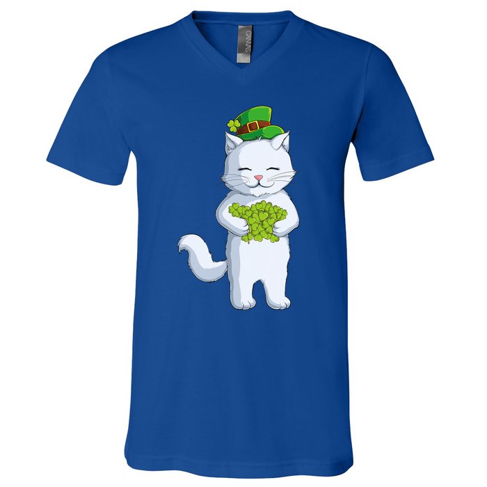 Cat Leprechaun Happy St Patricks Day Irish Shamrock Funny Gift V-Neck T-Shirt