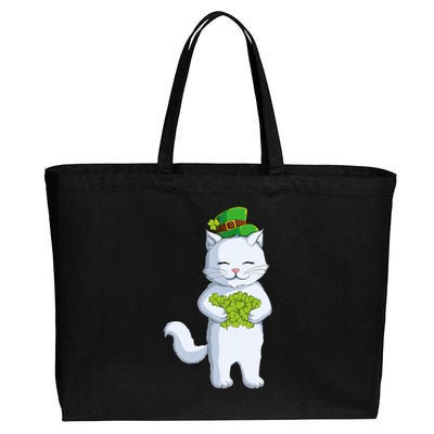 Cat Leprechaun Happy St Patricks Day Irish Shamrock Funny Gift Cotton Canvas Jumbo Tote