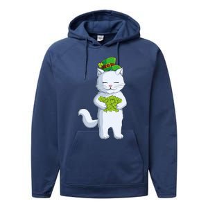 Cat Leprechaun Happy St Patricks Day Irish Shamrock Funny Gift Performance Fleece Hoodie