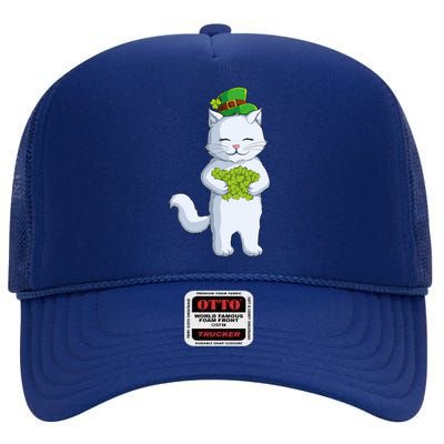 Cat Leprechaun Happy St Patricks Day Irish Shamrock Funny Gift High Crown Mesh Back Trucker Hat