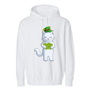 Cat Leprechaun Happy St Patricks Day Irish Shamrock Funny Gift Garment-Dyed Fleece Hoodie